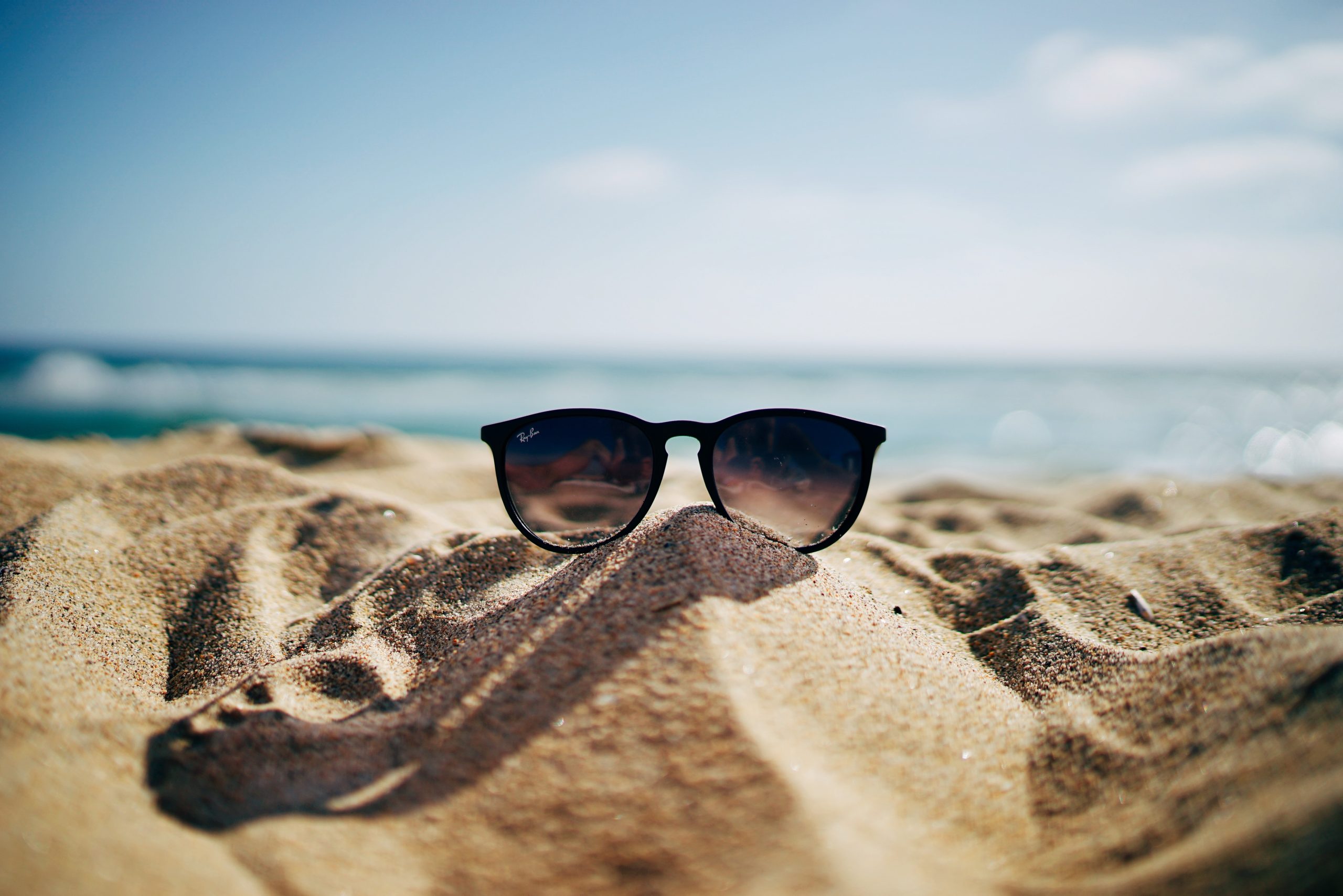 sunglasses on the sand of a sunny beach