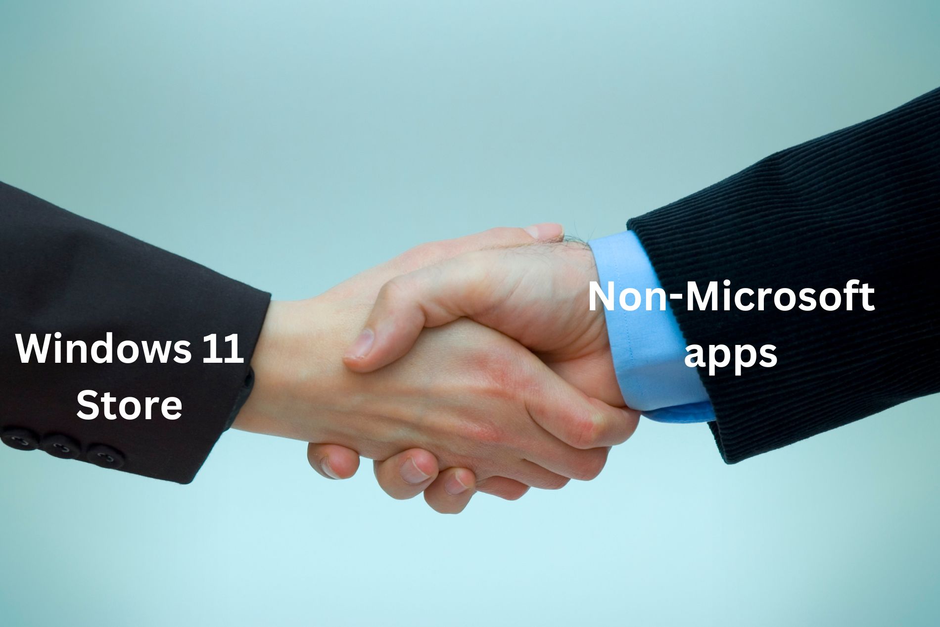 two hands agreeing - each labelled Windows 11 store and non-microsoft apps